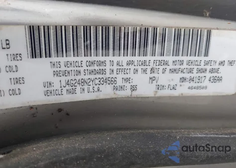 2000 Jeep Grand Cherokee Laredo из США, поврежденный, VIN 1J4G248N2YC334566